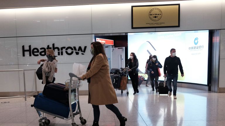 Passengers arrive back in the UK at Heathrow Terminal 2 International arrivals, during England's third national lockdown to curb the spread of coronavirus. Picture date: Friday January 29, 2021.