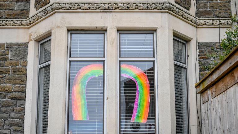 Artwork placed on the inside of windows in Bristol as the UK continues in lockdown to help curb the spread of the coronavirus.