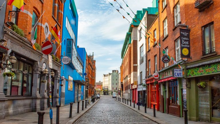 Rues vides dans le centre-ville de Dublin pendant le coronavirus, Dublin, Irlande.
