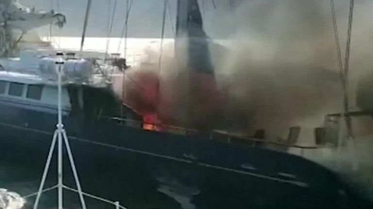 Luxury Yacht catches fire off Malaysia coast 