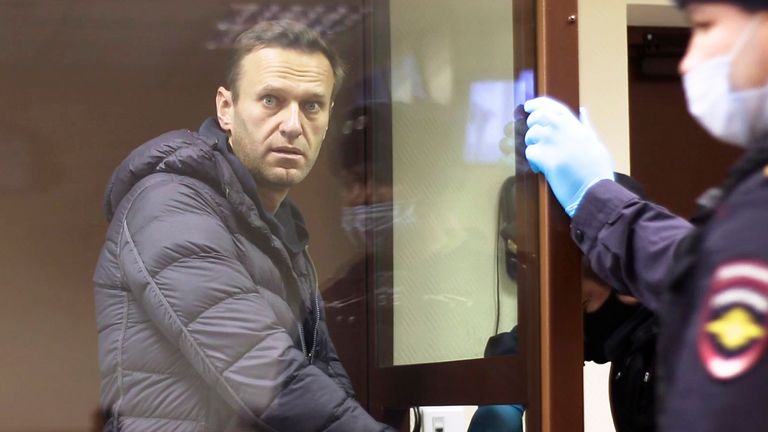 Alexei Navalny in court. Pic: AP