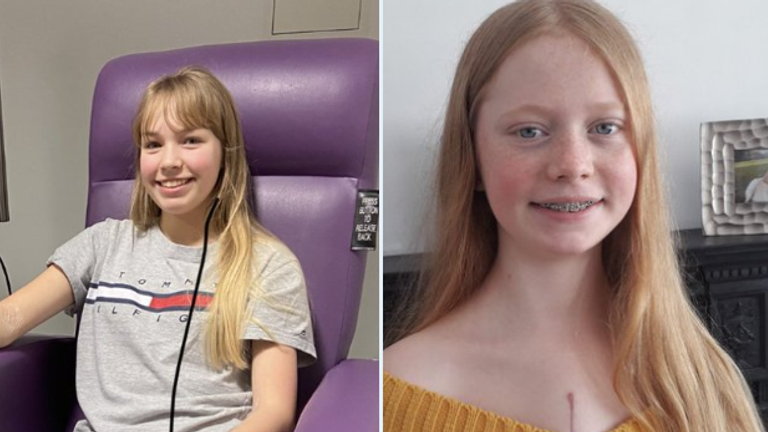 (L-R) Heart transplant patients Anna Hadley and Freya Heddington. Pics: Hadley family and Heddington family