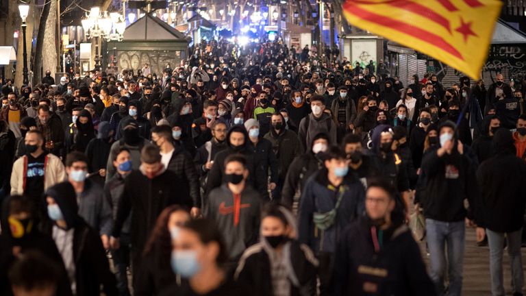 Thousands of people had taken to the streets of Barcelona