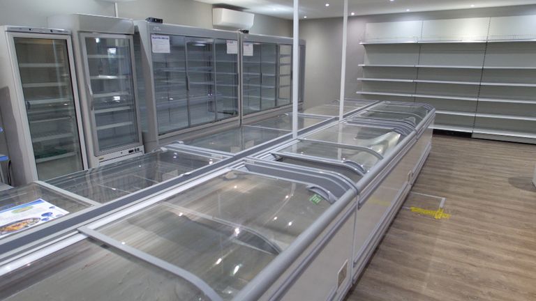 Picture showing empty shelves at a Stonemanor store in Belgium, which has taken to importing food from Ireland instead of Britain following Brexit