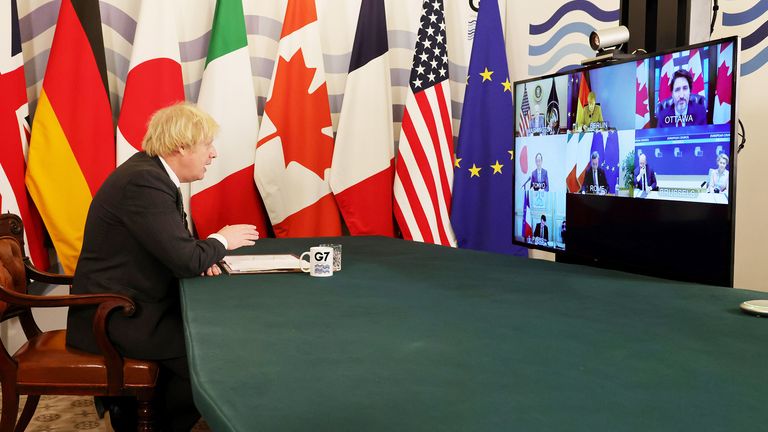 Boris Johnson chairs a meeting of the G7 wealthiest nations