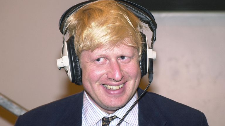 Journalist Boris Johnson during a radio broadcast, at the count in Watlington, Oxfordshire, after winning the Henley seat for the Conservatives in the 2001 General Election