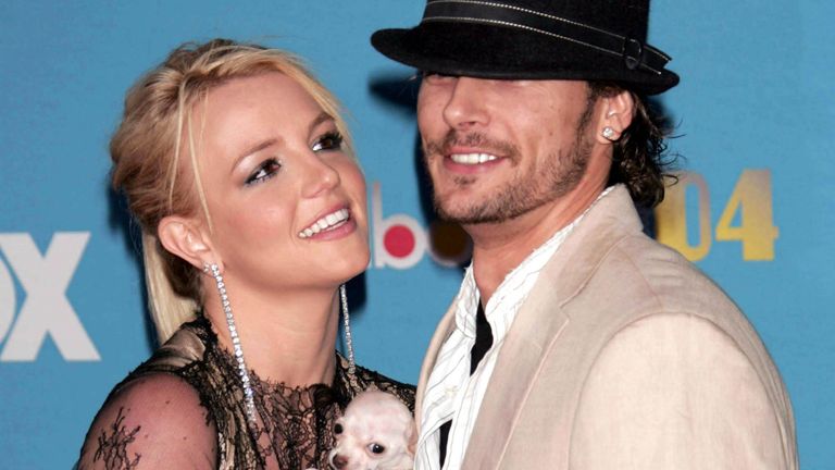 Britney Spears with her dog and Kevin Federline at the 2004 Billboard Music Awards in Las Vegas. Pic: AP