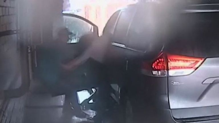 Woman is bitten by carjacker in a car wash