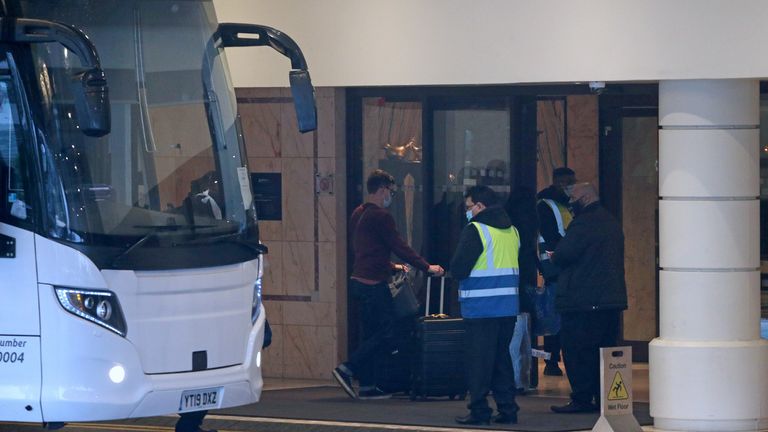 Passengers were seen heading into the Radisson Blu Edwardian Hotel near Heathrow Airport
