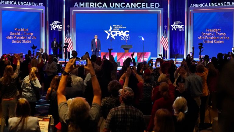 Donald Trump receives an enthusiastic welcome from supporters at CPAC. Pic: AP