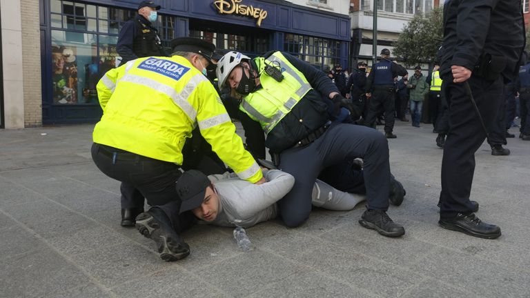Gardai and protesters clash in Dublin