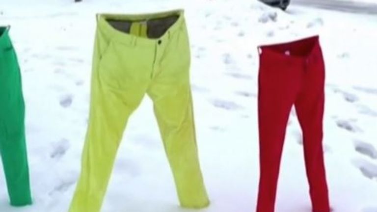 Frozen trousers stand up on their own in Minnesota
