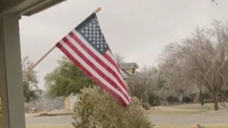 US flag is frozen solid in Texas cold snap