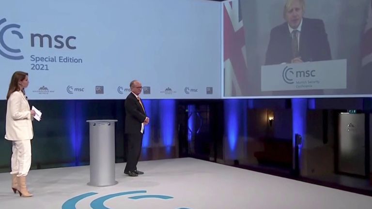 Boris Johnson speaking at the Munich security conference