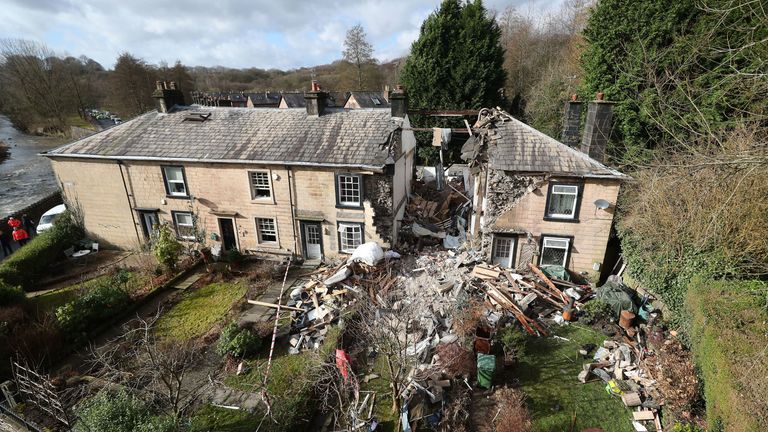 The scene in Ramsbottom, Bury, Greater Manchester, where the body of a woman has been found after a house collapsed
