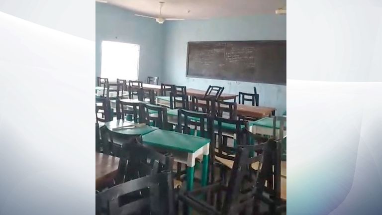 An empty classroom at the school where 317 students were abducted. Pic: TheCable
