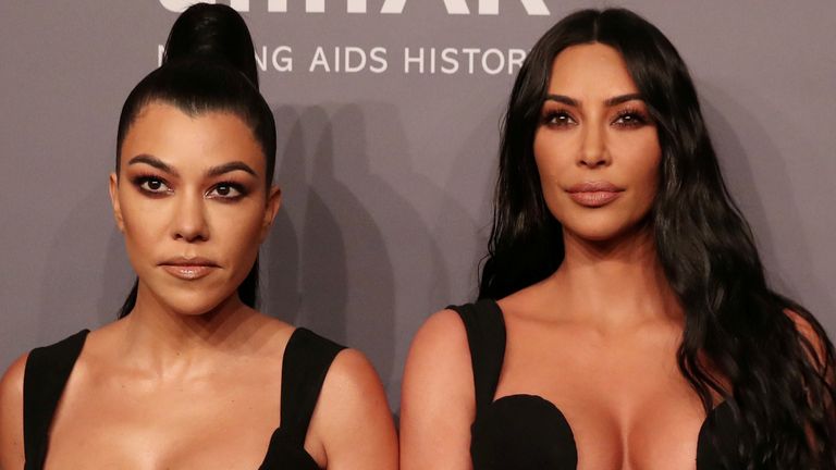 Kourtney Kardashian (left) and Kim Kardashian pictured in New York in February 2019