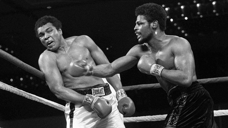 Leon Spinks lands a right hook on Muhammad Ali during their first championship fight in 1978. Pic: AP