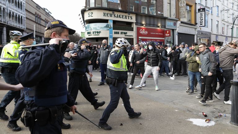 Gardai and protesters clash in Dublin