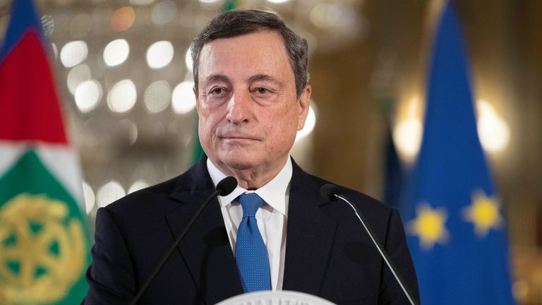 Mario Draghi following his meeting with Italian President Sergio Mattarella
