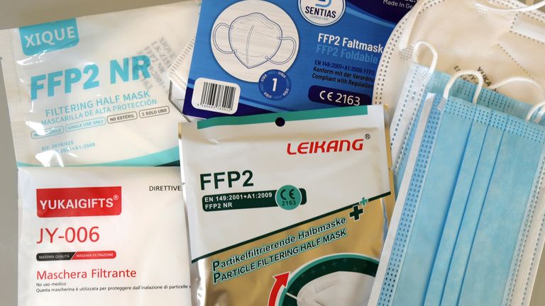 MUST CREDIT21 January 2021, Saxony, Leipzig: Various FFP2 masks and surgical masks lie on a table (bottom right). Photo by: Waltraud Grubitzsch/picture-alliance/dpa/AP Images


