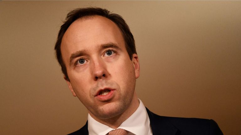 Health Secretary Matt Hancock during a media briefing in Downing Street