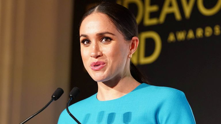 Meghan, Duchess of Sussex, speaks during the annual Endeavour Fund Awards at Mansion House in London, Britain March 5, 2020. Paul Edwards/Pool via REUTERS
