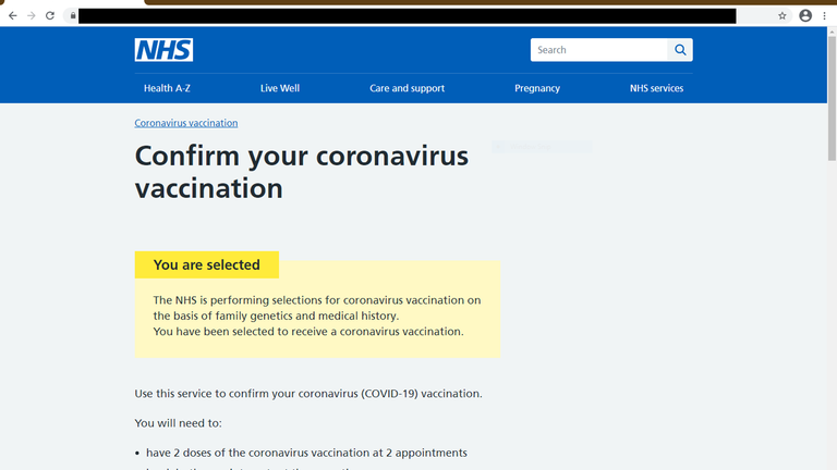 A fake website claims the NHS has selected people to receive a vaccination