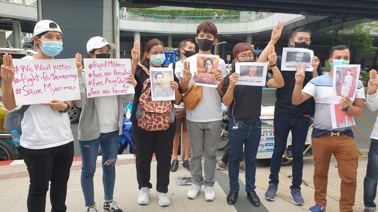 Protestors stood outside a busy shopping centre to show solidarity with Burmese demonstrators, a united stand against dictatorship