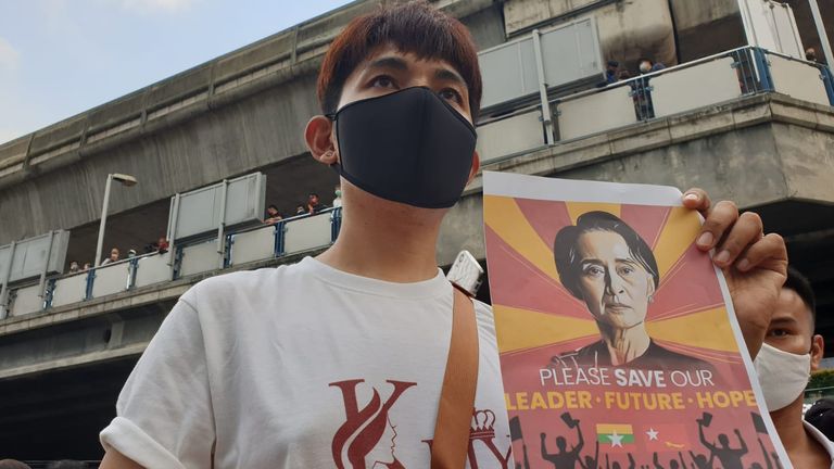 A shopkeeper called Happy who had left Myanmar to work in Bangkok also joined the protest