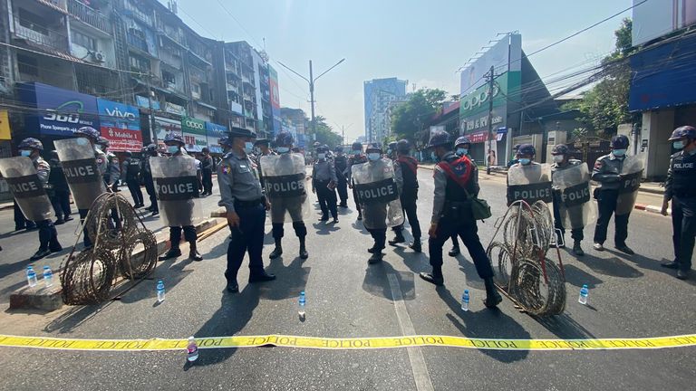 Riot police were deployed to Myanmar&#39;s streets at protesters demonstrated