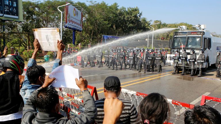 Police fired water cannons at protesters