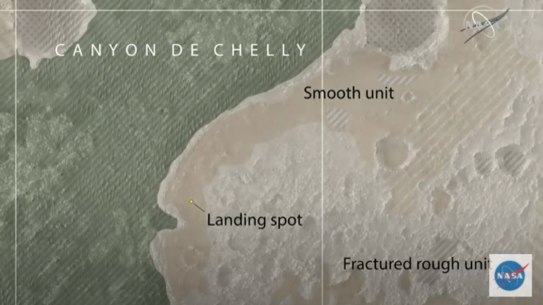 A map shows the landing site and the surrounding &#39;Canyon de Chelly&#39;. Pic: NASA