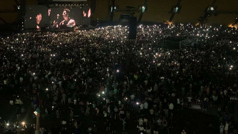 Thousands of people attend a concert by the band Six60 on Saturday, Feb. 13, 2021, in Wellington, New Zealand