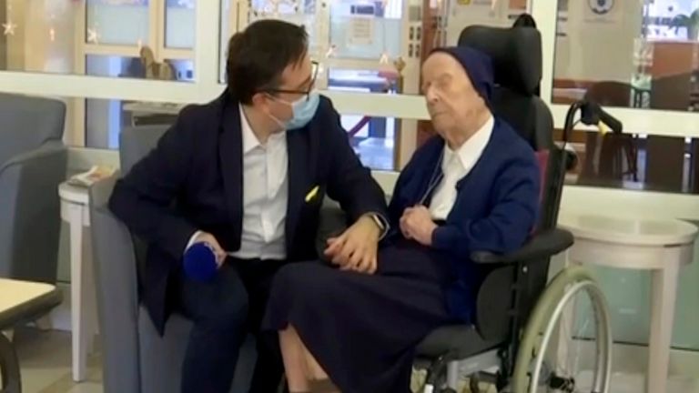 Sister Andre - world&#39;s second-oldest person - survives COVID. Pic AP 