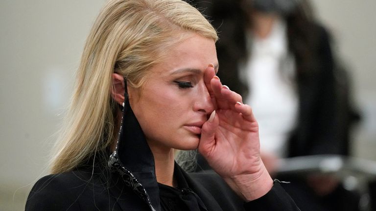 Paris Hilton was emotional as she provided testimony to the Utah senate about her treatment as a child. Pic: AP
