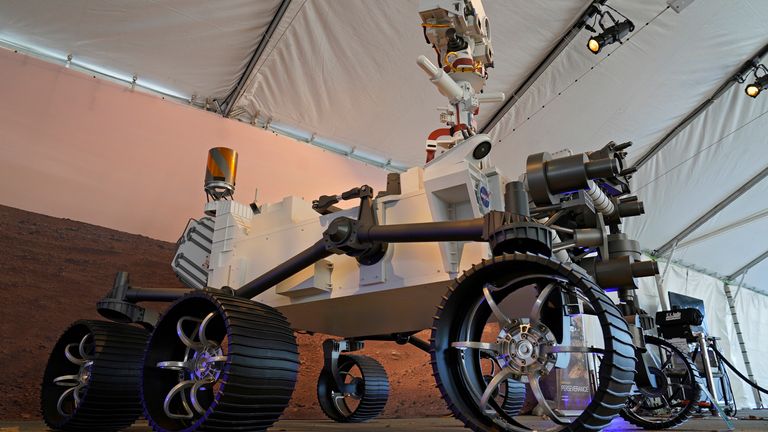 A full-scale model of the Perseverance rover, in Pasadena California. Pic: AP
