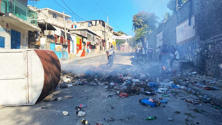 Makeshift barricades are set up around Port-au-Prince