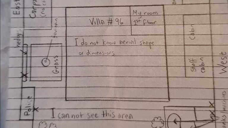 A map drawn by the princess shows where her &#39;jail&#39; villa is located in Dubai