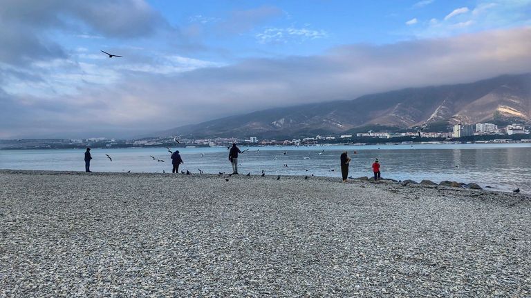 Gelendzhik beach is very popular and crowded with tourists in the summer 