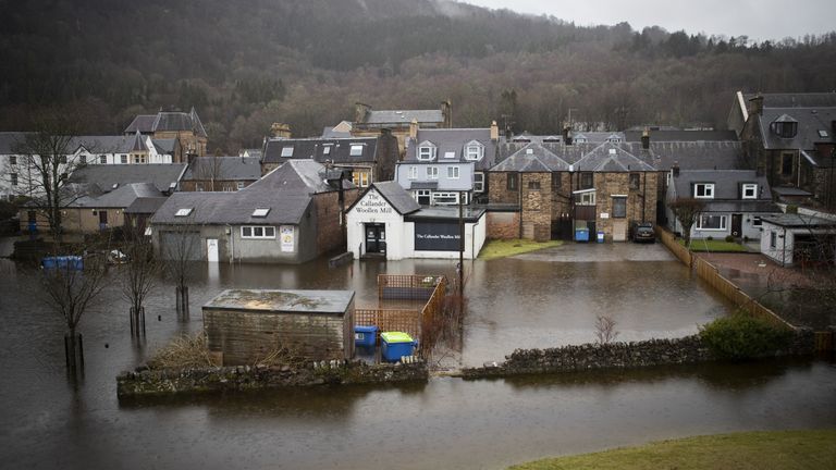 Callander, in Stirlingshire was submerged by the rain
