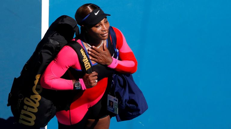 Serena Williams touched her chest as she left the court 