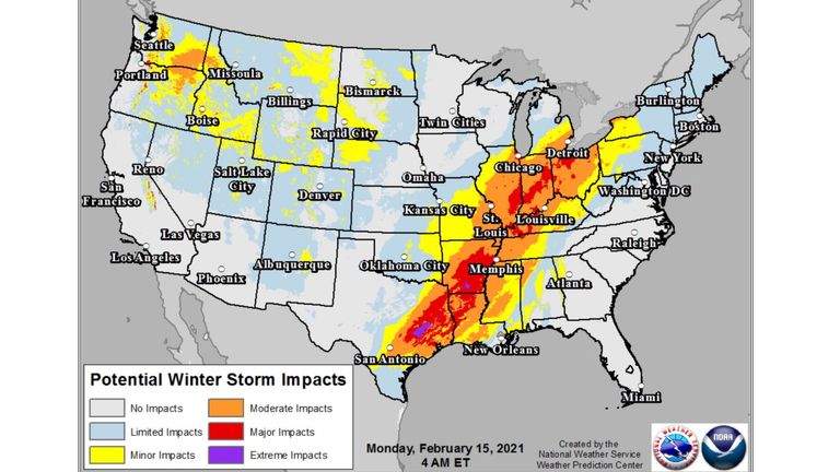 The National Weather Service shows the storm&#39;s severity across the United States. Pic: Twitter/@NWS