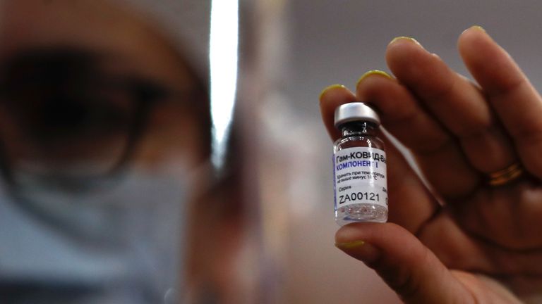 A vial of the Sputnik V vaccine in Buenos Aires, Argentina - one of the countries where it has been approved. Pic: AP