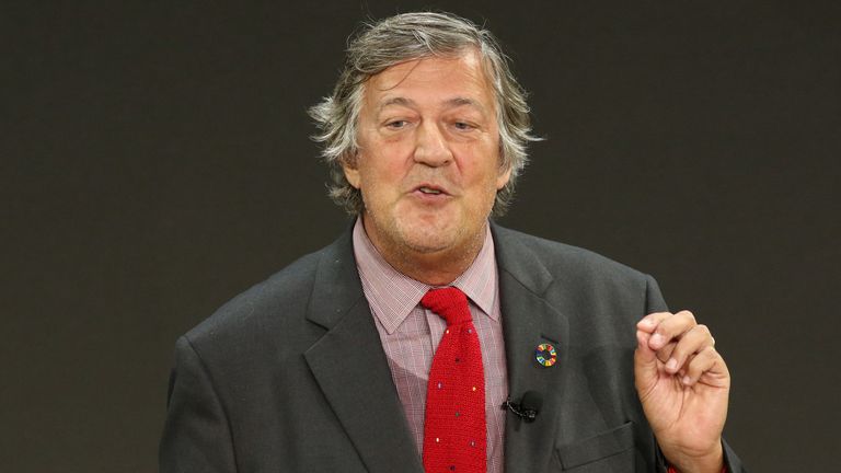 Stephen Fry speaks during the Bill and Melinda Gates foundation&#39;s Goalkeepers 2017 at Jazz at Lincoln Center in New York.