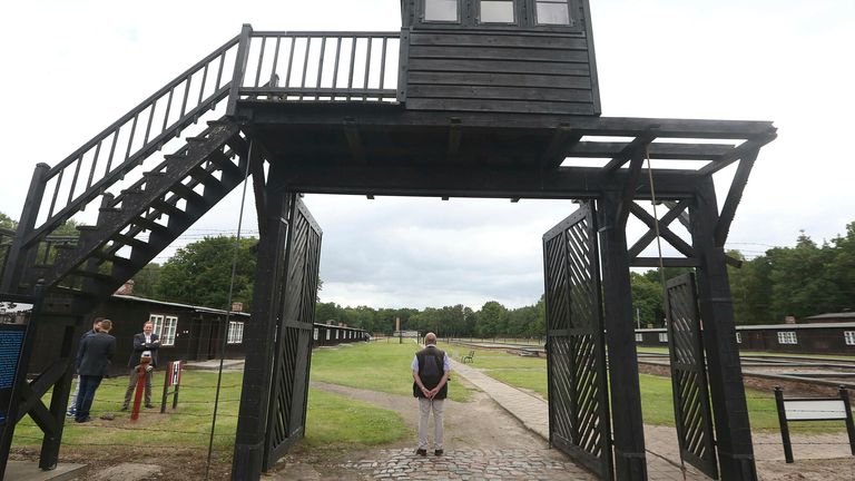 The main gate leading into the former Nazi concentration camp at Stutthof. Pic: AP


