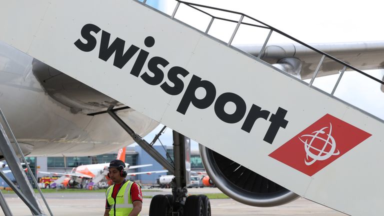 Swissport ground staff service an MNG Airlines jet at Luton Airport. 18/8/20