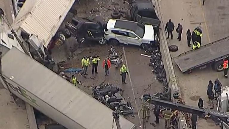 Aerial footage shows scale of massive traffic accident in Texas