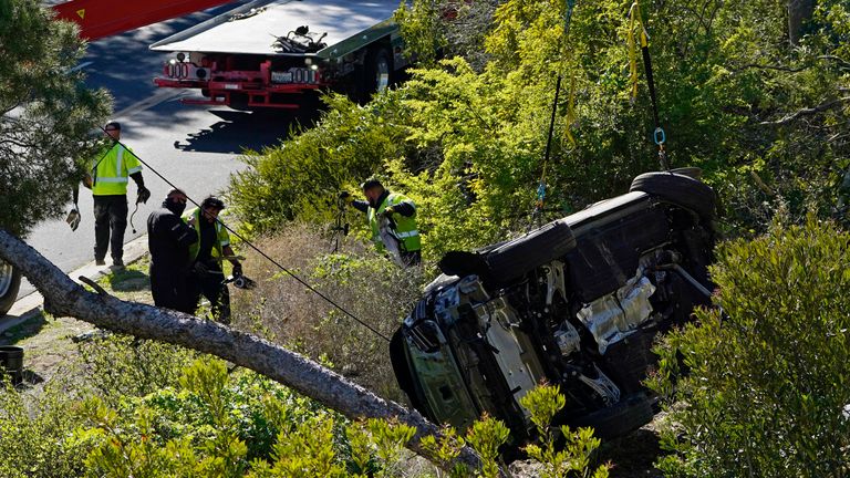 Tiger Woods car crash.  Pic: AP