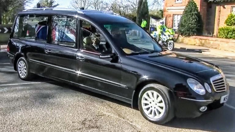 Hearse carrying Captain Sir Tom Moore.